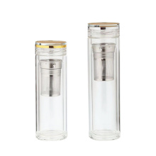 Customized Logo Bpa Free Double Glass Tea Cup With  Infuser Tumbler Glass Water Bottle